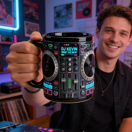 Custom DJ Tables 3D Effect Coffee Mug, DJ Lover Coffee Cup, Unique Birthday Gift For Disc Jockey Son Husband Him, Music Lover Mug Ideas