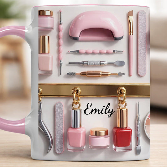 Custom Nail Tech 3D Effect Accent Mug, Nail Technician Tools Cup, Birthday Gift For Nail Artist Nail Technician Her, Nail Art Coffee Cup