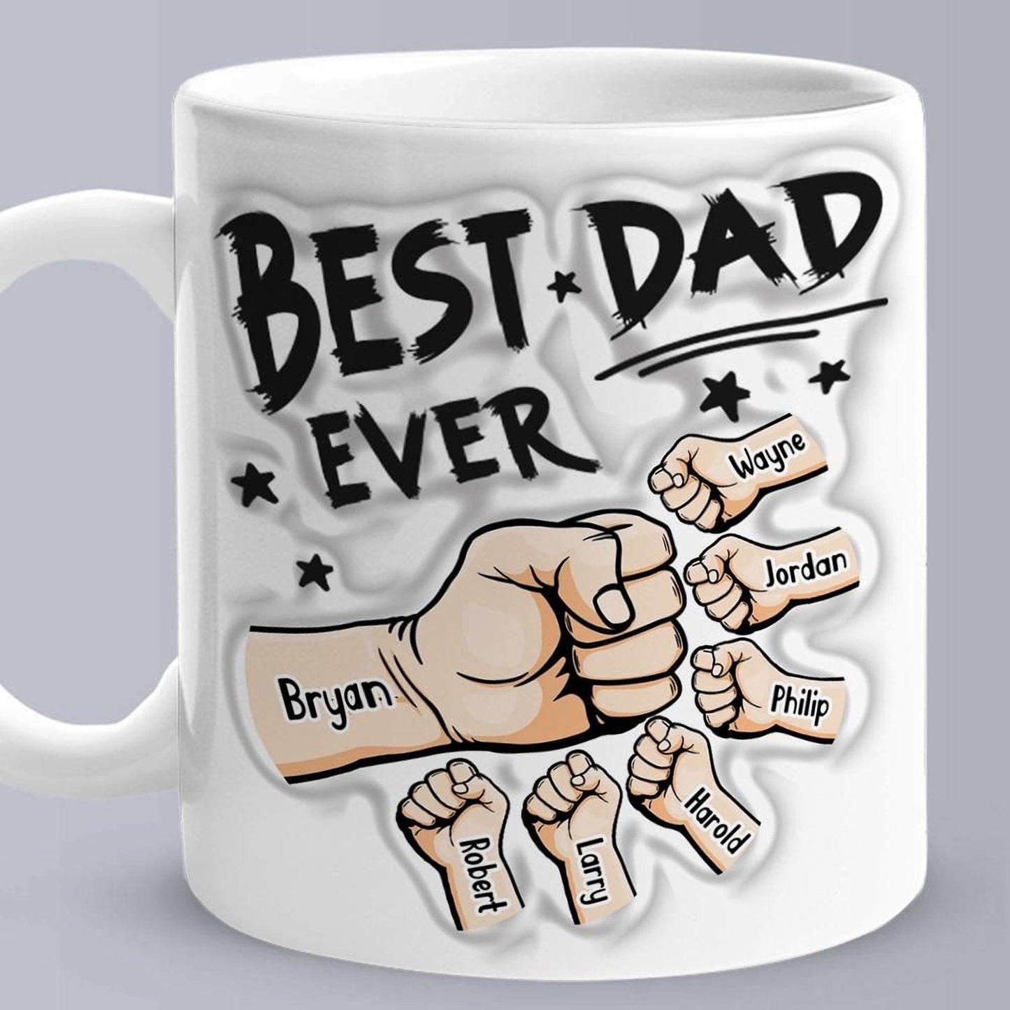 Personalised Dad Mug: 3D Effect, Custom Kids Names Ceramic Keepsake