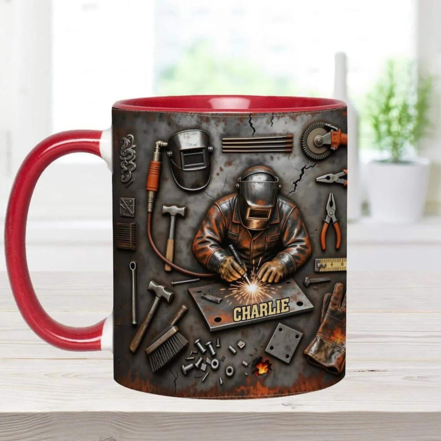 Personalized Welder 3D Effect Accent Mug, Custom Name Welding Coffee Cup,Super Cool Welder Design, Gift For Husband Him Dad,Fathers Day Gift