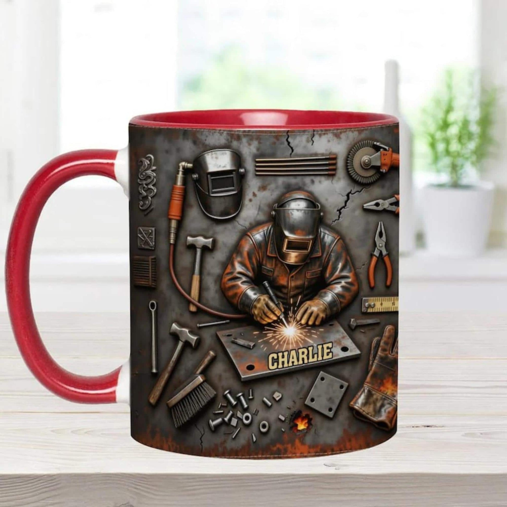 Personalized Welder 3D Effect Accent Mug, Custom Name Welding Coffee Cup,Super Cool Welder Design, Gift For Husband Him Dad,Fathers Day Gift