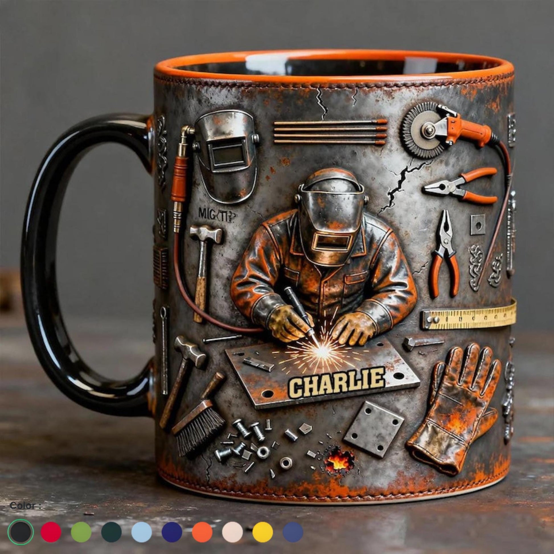Personalized Welder 3D Effect Accent Mug, Custom Name Welding Coffee Cup,Super Cool Welder Design, Gift For Husband Him Dad,Fathers Day Gift