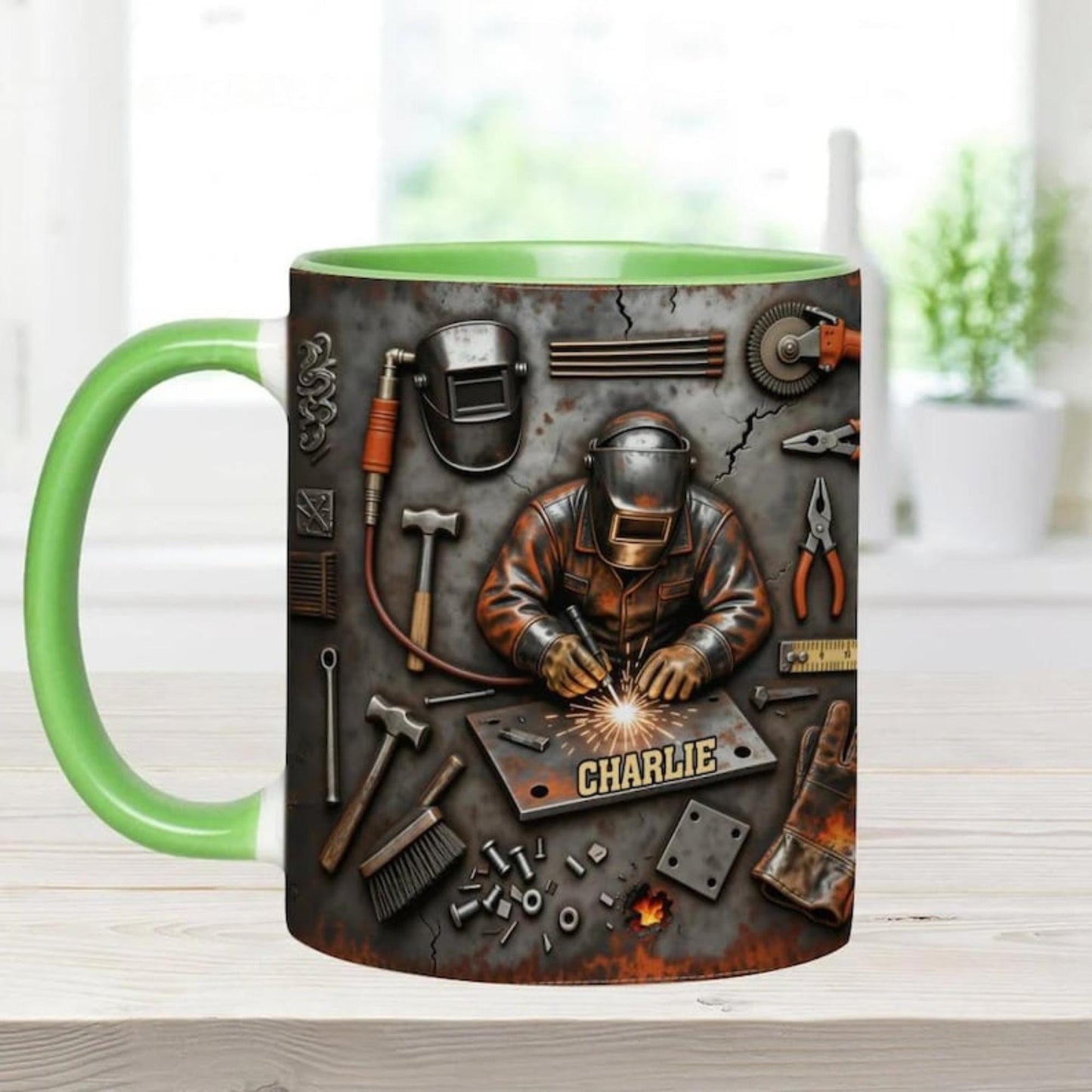 Personalized Welder 3D Effect Accent Mug, Custom Name Welding Coffee Cup,Super Cool Welder Design, Gift For Husband Him Dad,Fathers Day Gift