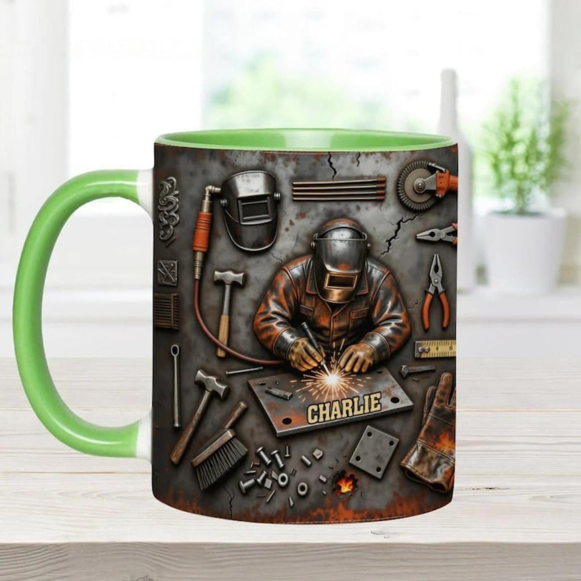Personalized Welder 3D Effect Accent Mug, Custom Name Welding Coffee Cup,Super Cool Welder Design, Gift For Husband Him Dad,Fathers Day Gift