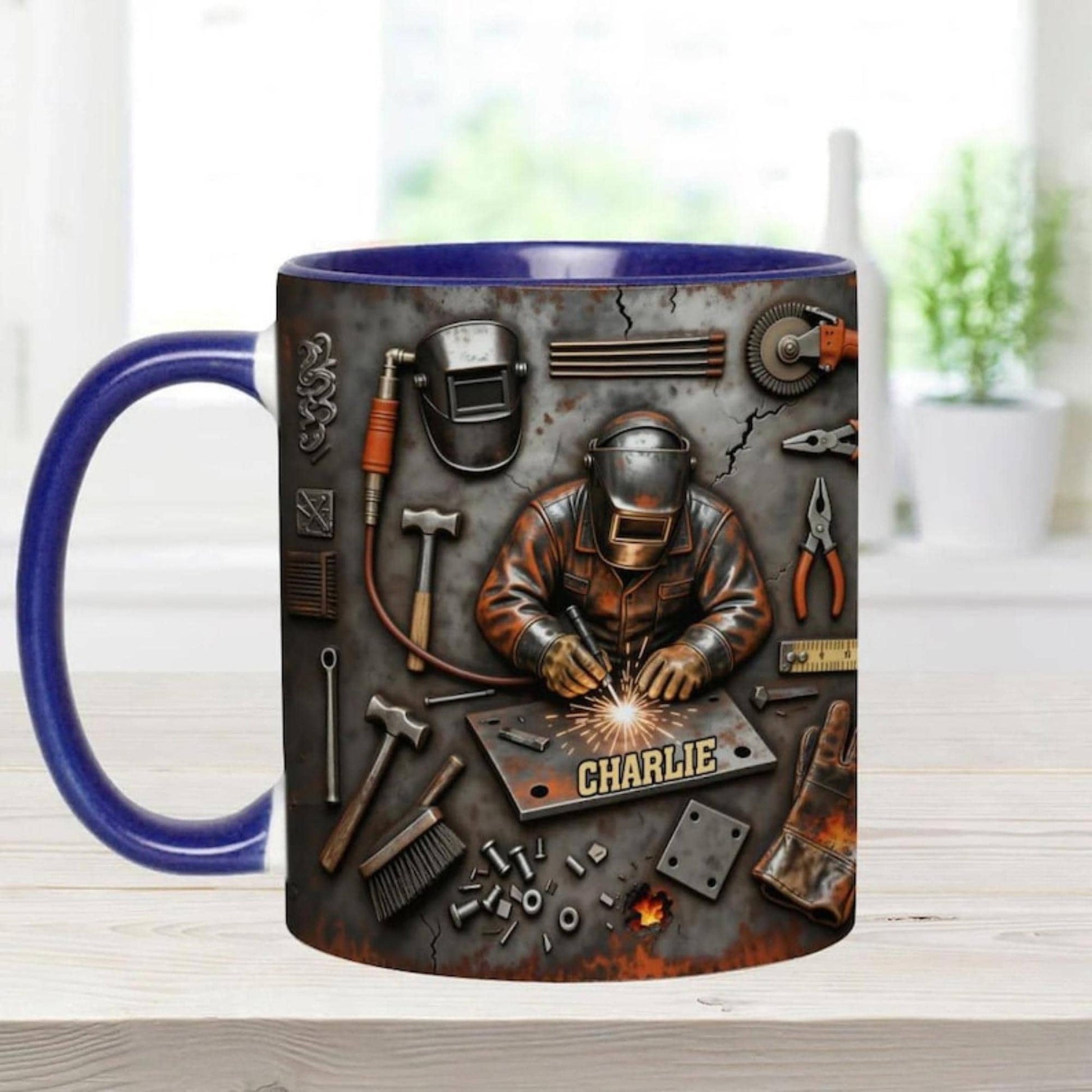 Personalized Welder 3D Effect Accent Mug, Custom Name Welding Coffee Cup,Super Cool Welder Design, Gift For Husband Him Dad,Fathers Day Gift