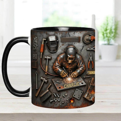 Personalized Welder 3D Effect Accent Mug, Custom Name Welding Coffee Cup,Super Cool Welder Design, Gift For Husband Him Dad,Fathers Day Gift