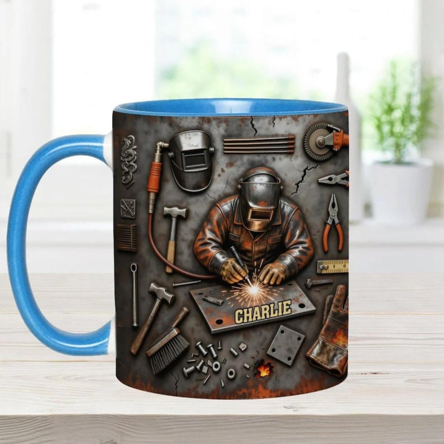 Personalized Welder 3D Effect Accent Mug, Custom Name Welding Coffee Cup,Super Cool Welder Design, Gift For Husband Him Dad,Fathers Day Gift