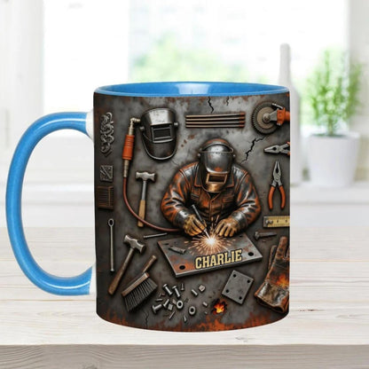 Personalized Welder 3D Effect Accent Mug, Custom Name Welding Coffee Cup,Super Cool Welder Design, Gift For Husband Him Dad,Fathers Day Gift