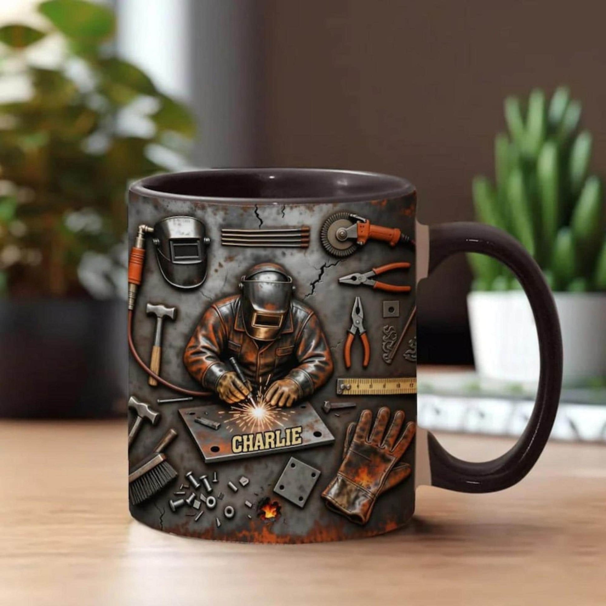 Personalized Welder 3D Effect Accent Mug, Custom Name Welding Coffee Cup,Super Cool Welder Design, Gift For Husband Him Dad,Fathers Day Gift