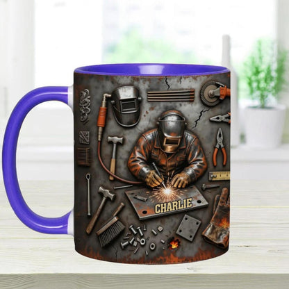 Personalized Welder 3D Effect Accent Mug, Custom Name Welding Coffee Cup,Super Cool Welder Design, Gift For Husband Him Dad,Fathers Day Gift