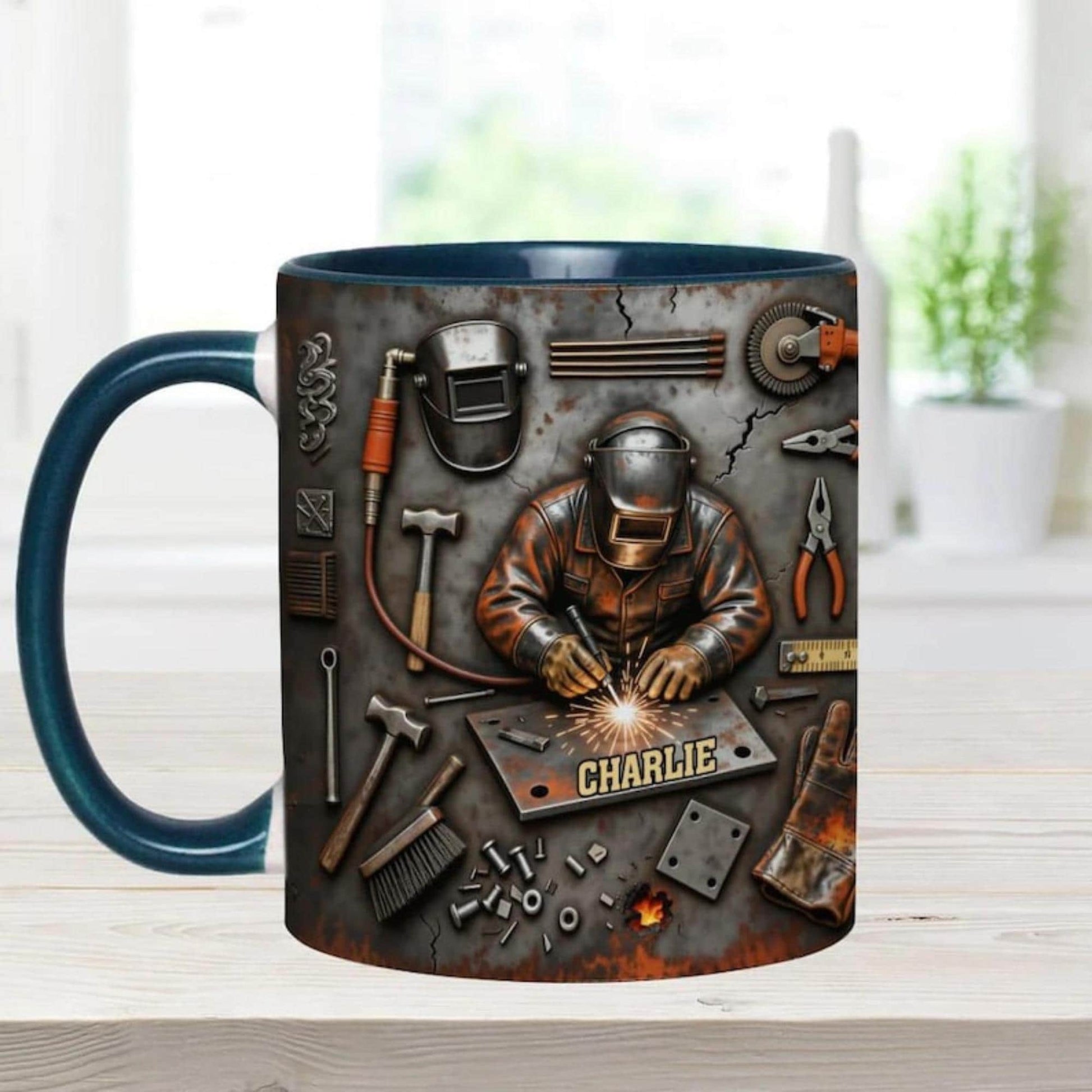 Personalized Welder 3D Effect Accent Mug, Custom Name Welding Coffee Cup,Super Cool Welder Design, Gift For Husband Him Dad,Fathers Day Gift