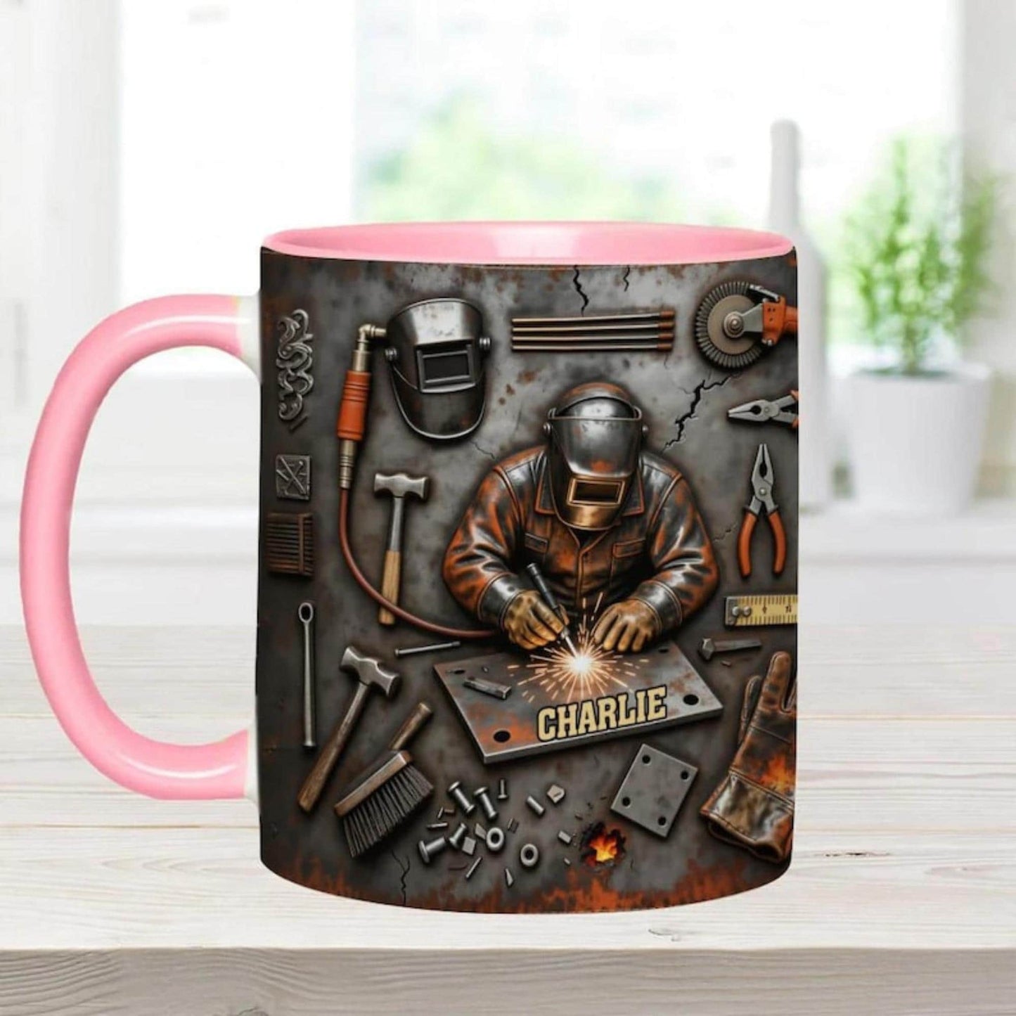 Personalized Welder 3D Effect Accent Mug, Custom Name Welding Coffee Cup,Super Cool Welder Design, Gift For Husband Him Dad,Fathers Day Gift