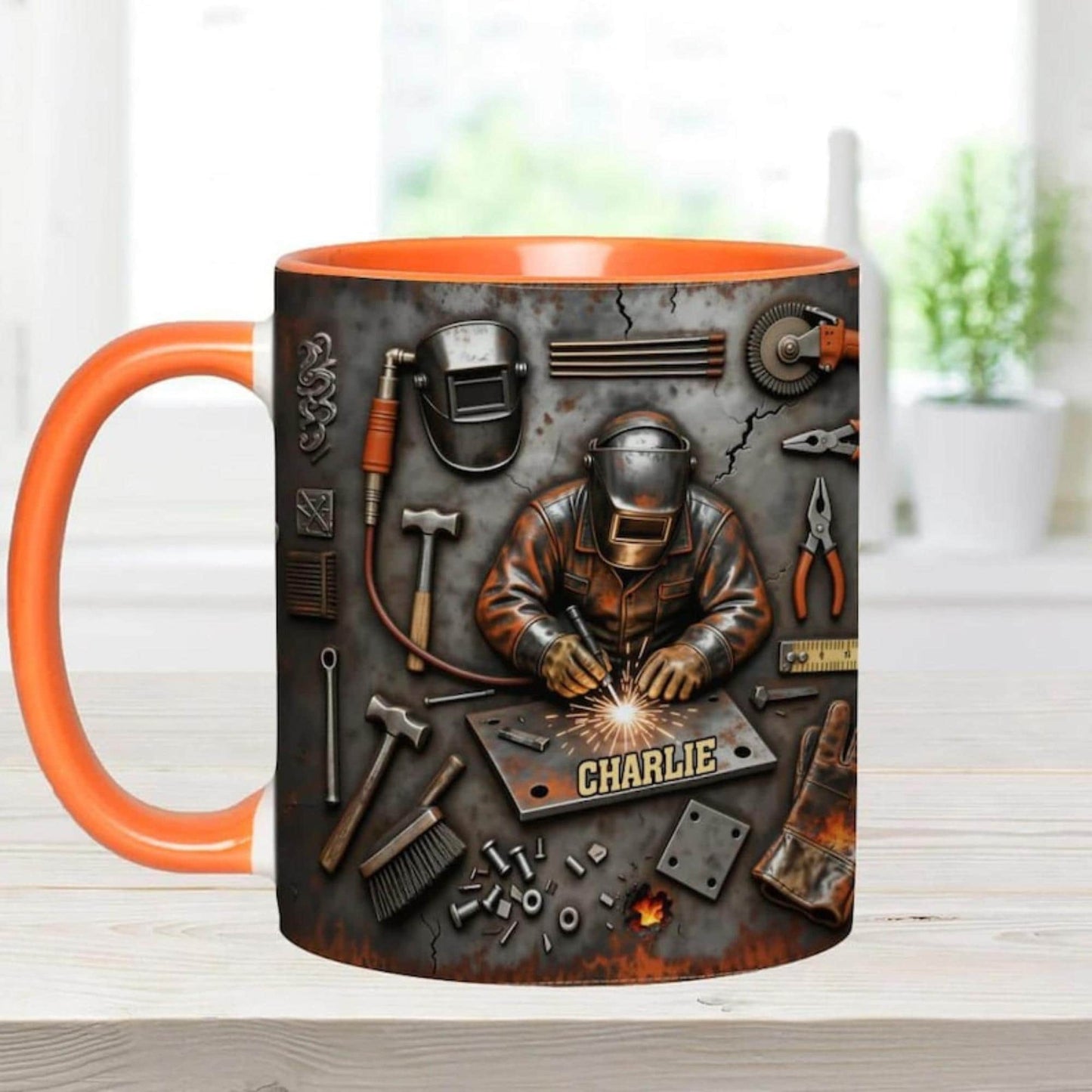 Personalized Welder 3D Effect Accent Mug, Custom Name Welding Coffee Cup,Super Cool Welder Design, Gift For Husband Him Dad,Fathers Day Gift