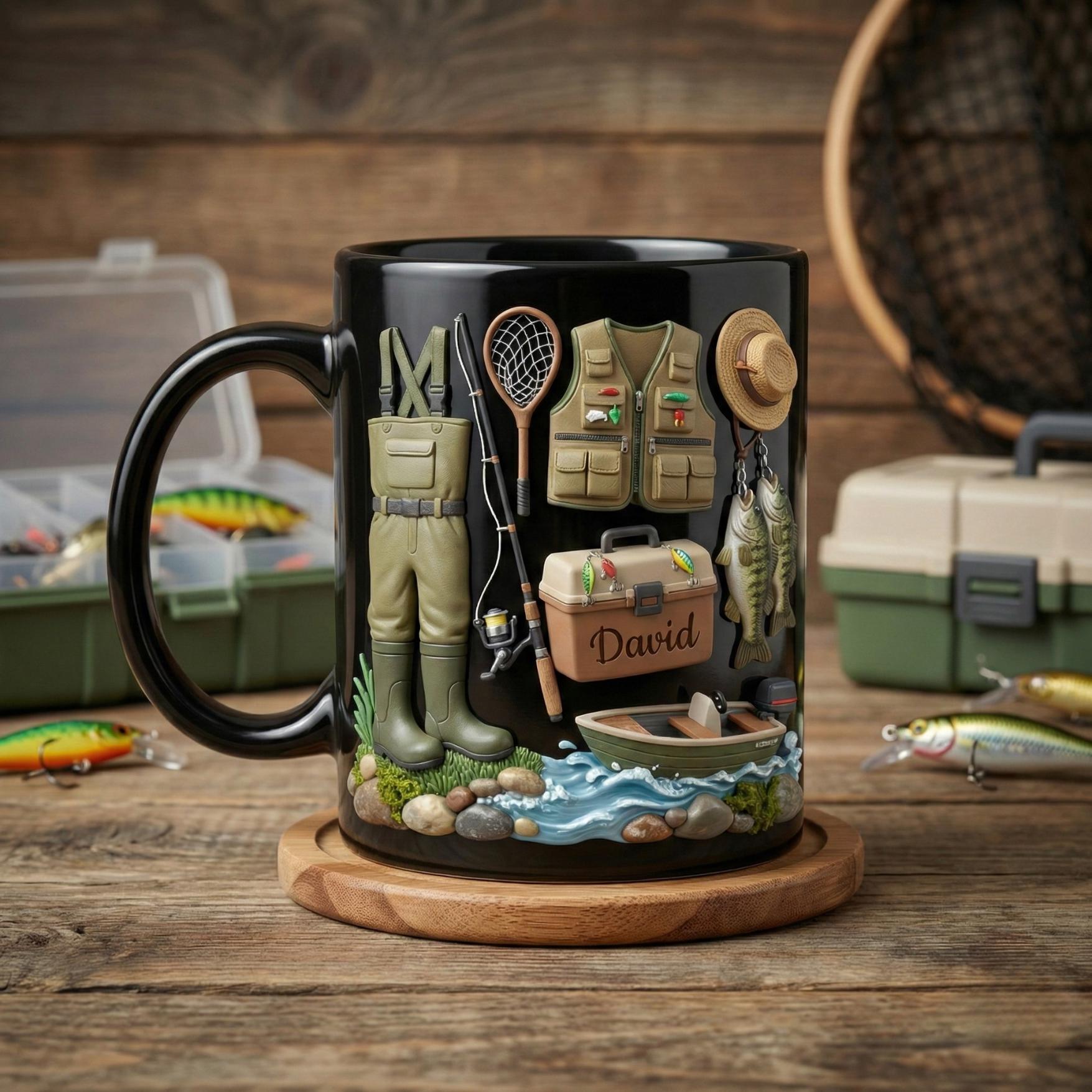 Custom Name Fishing Mug, Fishing Lures Coffee Accent Mug, Father's Day Gift for Grandpa Dad, Gift For Fisherman, Fishing Lover Cups