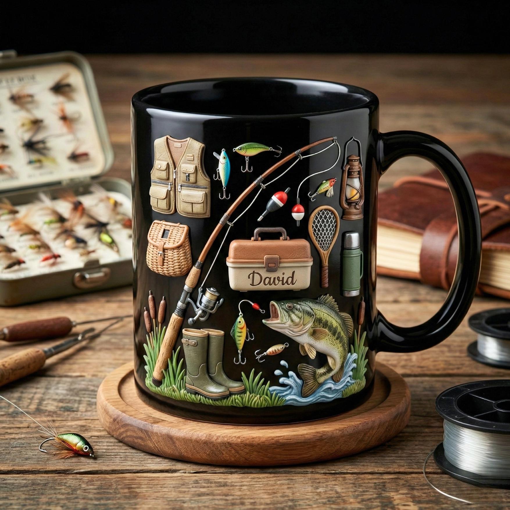 Custom Name Fishing Mug, Fishing Lures Coffee Accent Mug, Father's Day Gift for Grandpa Dad, Gift For Fisherman, Fishing Lover Cups