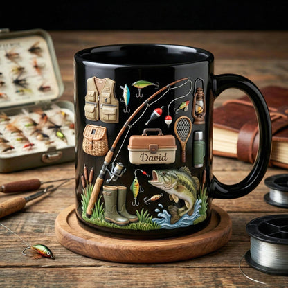 Custom Name Fishing Mug, Fishing Lures Coffee Accent Mug, Father's Day Gift for Grandpa Dad, Gift For Fisherman, Fishing Lover Cups