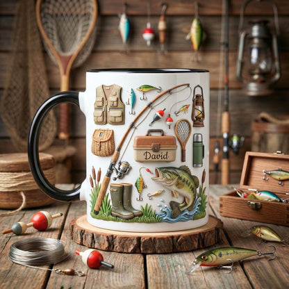 Custom Name Fishing Mug, Fishing Lures Coffee Accent Mug, Father's Day Gift for Grandpa Dad, Gift For Fisherman, Fishing Lover Cups