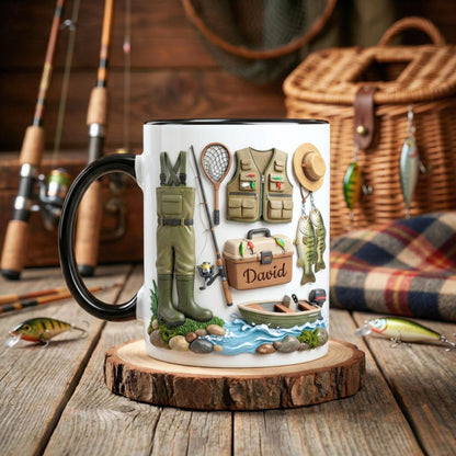 Custom Name Fishing Mug, Fishing Lures Coffee Accent Mug, Father's Day Gift for Grandpa Dad, Gift For Fisherman, Fishing Lover Cups