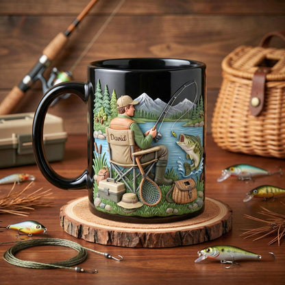 Custom Name Fishing Mug, Fishing Lures Coffee Accent Mug, Father's Day Gift for Grandpa Dad, Gift For Fisherman, Fishing Lover Cups