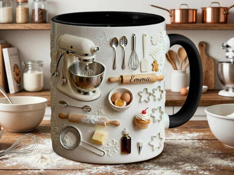 Love Baking Custom Name Mug, Personalized Cup, 11oz or 15oz Bakery Coffee Mugs, 3D Effect Mug