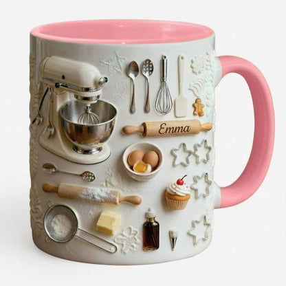 Love Baking Custom Name Mug, Personalized Cup, 11oz or 15oz Bakery Coffee Mugs, 3D Effect Mug