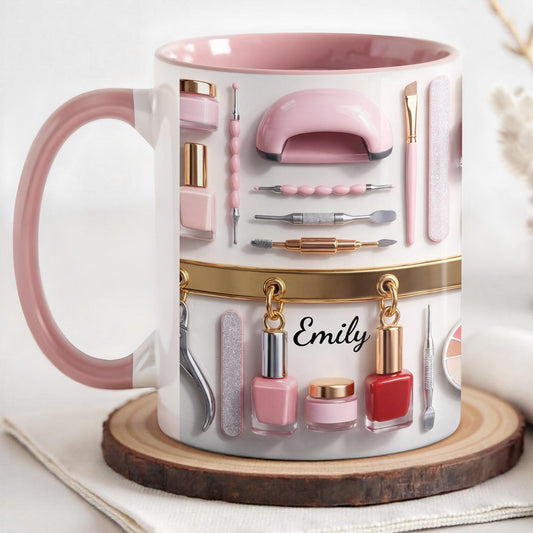 Custom Nail Tech 3D Effect Accent Mug, Nail Technician Tools Cup, Birthday Gift For Nail Artist Nail Technician Her, Nail Art Coffee Cup