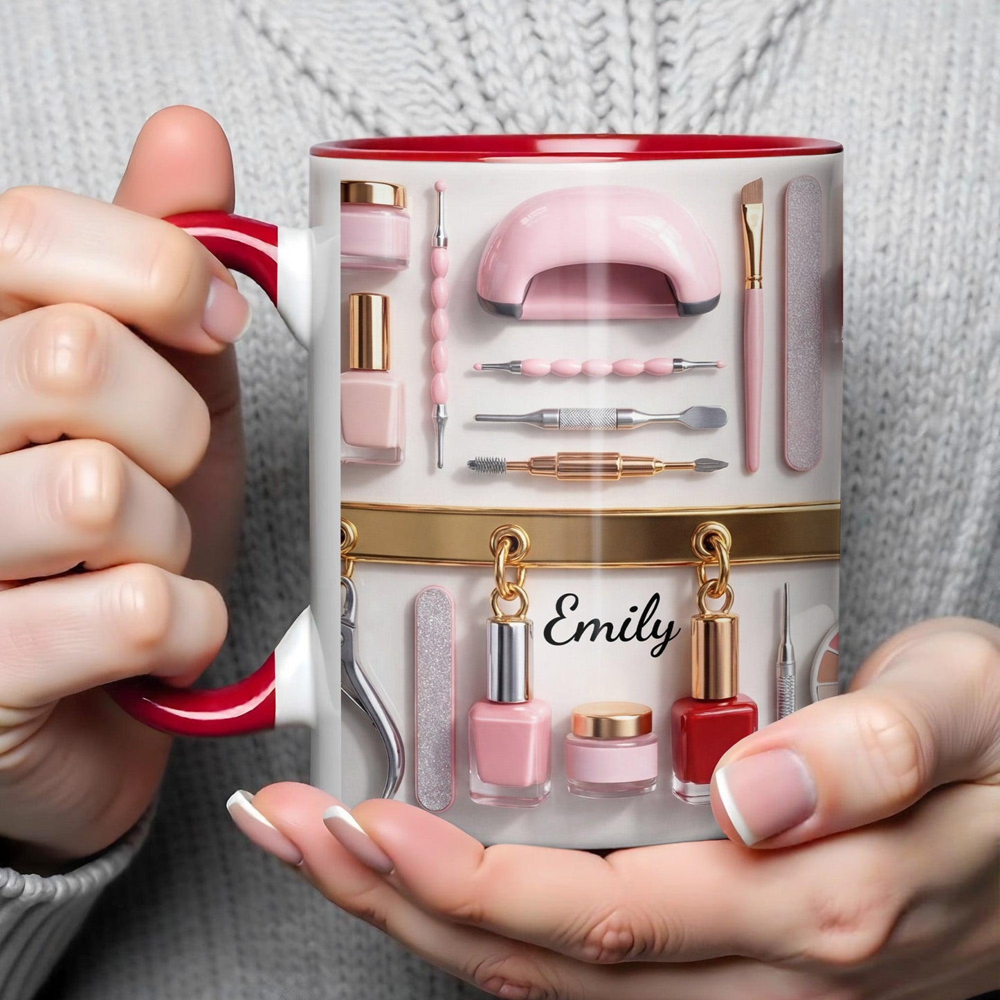 Custom Nail Tech 3D Effect Accent Mug, Nail Technician Tools Cup, Birthday Gift For Nail Artist Nail Technician Her, Nail Art Coffee Cup