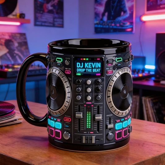 Custom DJ Tables 3D Effect Coffee Mug, DJ Lover Coffee Cup, Unique Birthday Gift For Disc Jockey Son Husband Him, Music Lover Mug Ideas