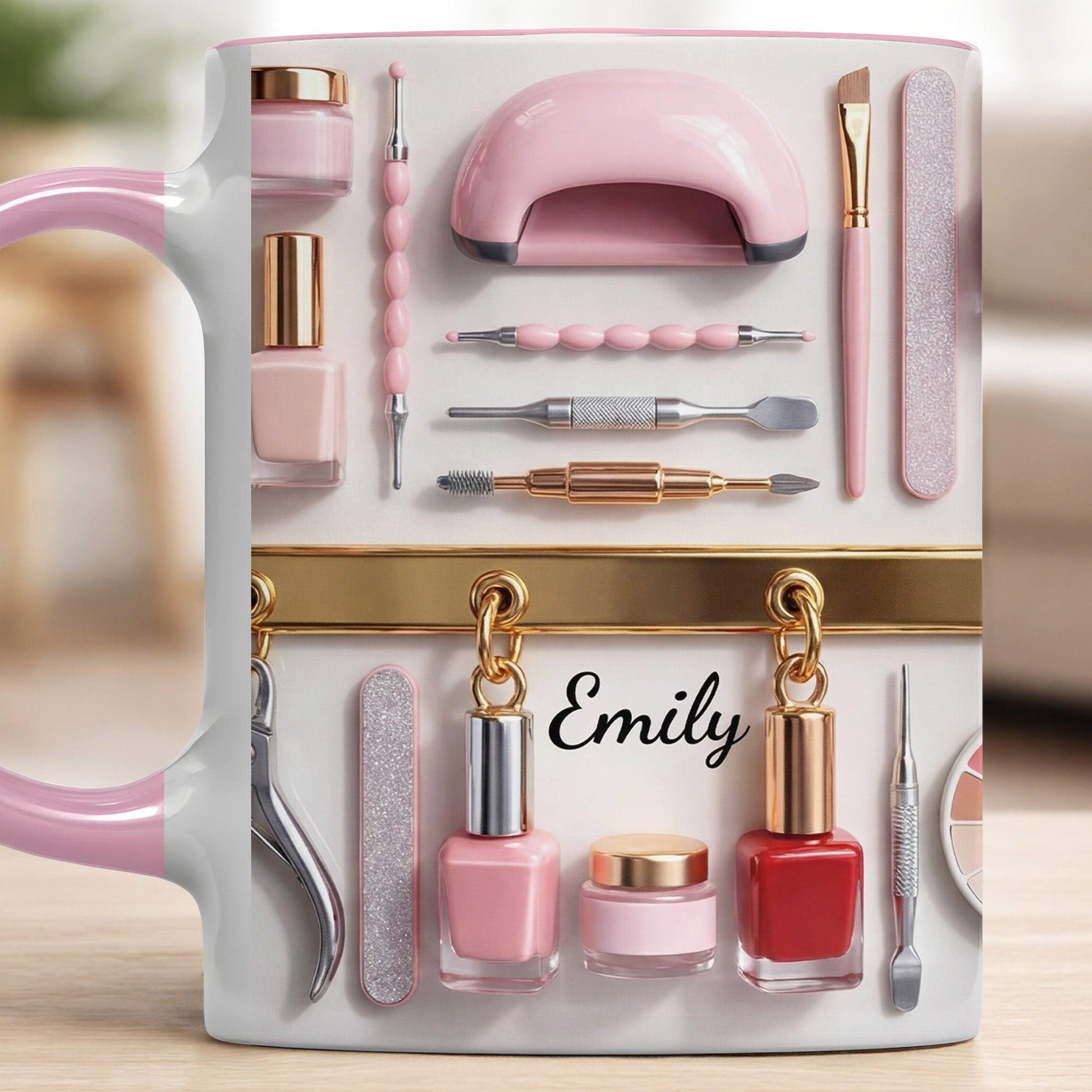 Custom Nail Tech 3D Effect Accent Mug, Nail Technician Tools Cup, Birthday Gift For Nail Artist Nail Technician Her, Nail Art Coffee Cup