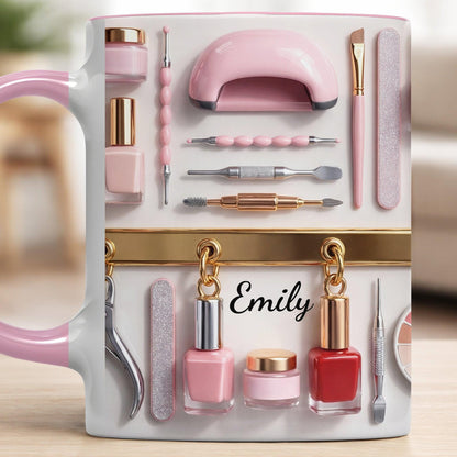 Custom Nail Tech 3D Effect Accent Mug, Nail Technician Tools Cup, Birthday Gift For Nail Artist Nail Technician Her, Nail Art Coffee Cup
