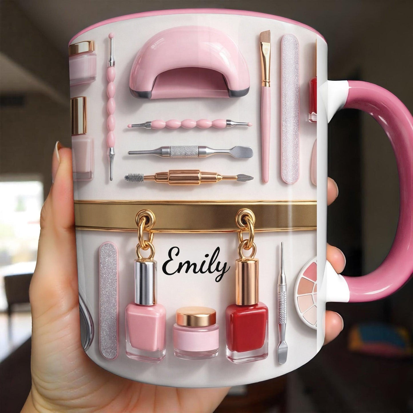 Custom Nail Tech 3D Effect Accent Mug, Nail Technician Tools Cup, Birthday Gift For Nail Artist Nail Technician Her, Nail Art Coffee Cup