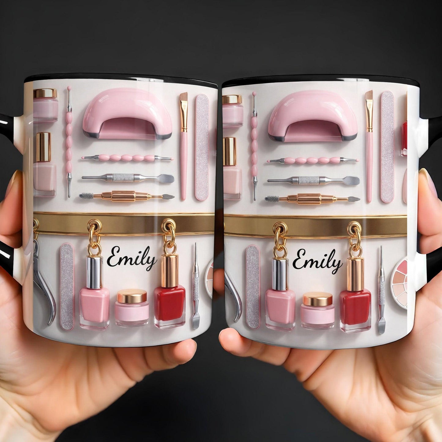 Custom Nail Tech 3D Effect Accent Mug, Nail Technician Tools Cup, Birthday Gift For Nail Artist Nail Technician Her, Nail Art Coffee Cup
