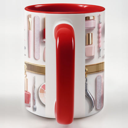 Custom Nail Tech 3D Effect Accent Mug, Nail Technician Tools Cup, Birthday Gift For Nail Artist Nail Technician Her, Nail Art Coffee Cup