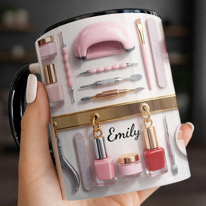 Custom Nail Tech 3D Effect Accent Mug, Nail Technician Tools Cup, Birthday Gift For Nail Artist Nail Technician Her, Nail Art Coffee Cup