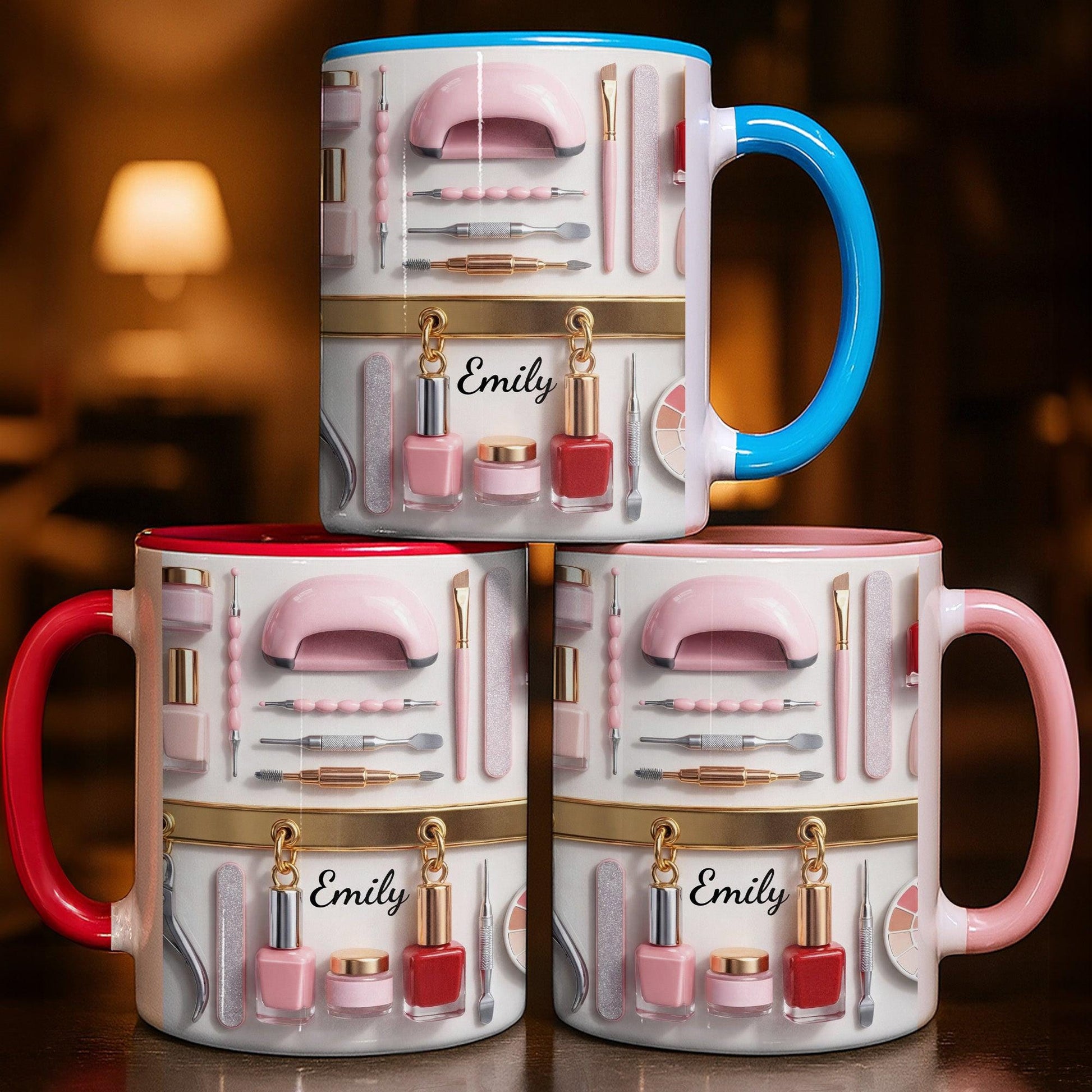 Custom Nail Tech 3D Effect Accent Mug, Nail Technician Tools Cup, Birthday Gift For Nail Artist Nail Technician Her, Nail Art Coffee Cup
