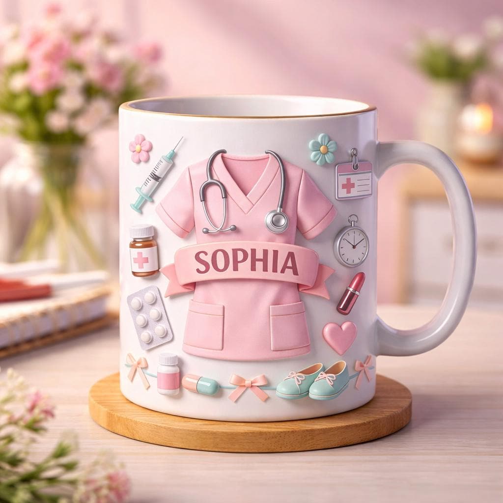 Personalized Nurse Mug, Custom Name Nurse Coffee Mug, Cute Pink Scrubs Mug, Gift For Nurse Graduation Or Nurse Appreciation