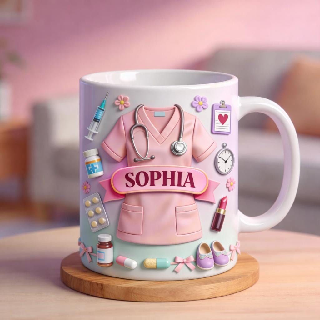 Personalized Nurse Mug, Custom Name Nurse Coffee Mug, Cute Pink Scrubs Mug, Gift For Nurse Graduation Or Nurse Appreciation