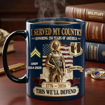 Custom Military Veteran Mug, 3D Embossed Soldier, 250 Years America Coffee Cup