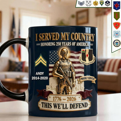 Custom Military Veteran Mug, 3D Embossed Soldier, 250 Years America Coffee Cup