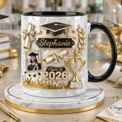 Custom Photo Graduation 3D Effect Coffee Cup with Name, Grad Mug Gift for Daughter From Mom Dad, Class of 2026, College Grad Gift for Her