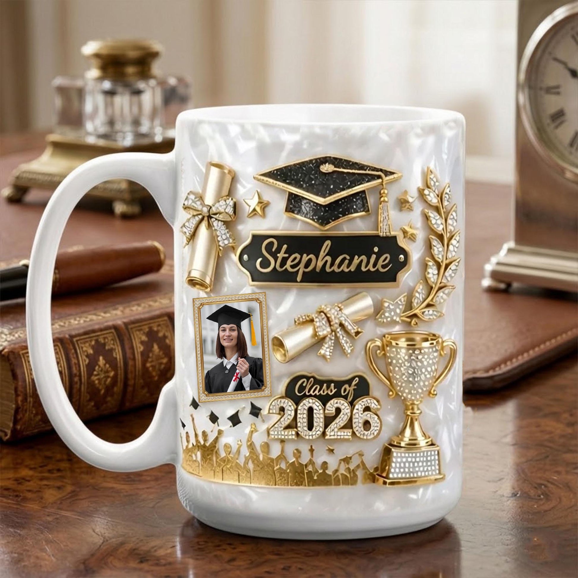 Custom Photo Graduation 3D Effect Coffee Cup with Name, Grad Mug Gift for Daughter From Mom Dad, Class of 2026, College Grad Gift for Her