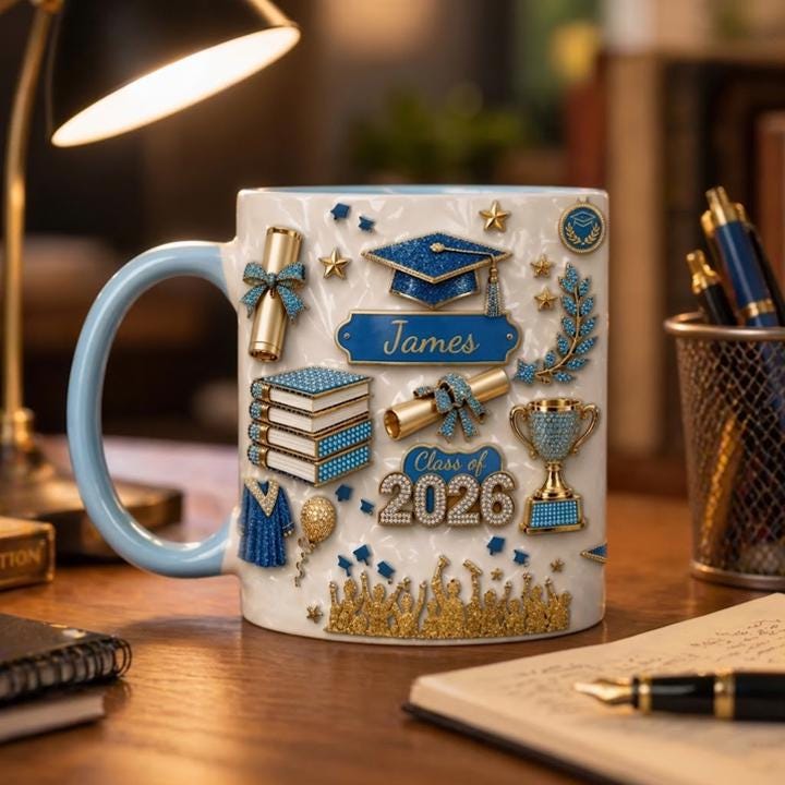She Believed, She Achieved Personalized Accent Mug, Custom Name Graduation 3D Effect Mug, Class Of 2026, Graduation Mug Gift, c128PdWa