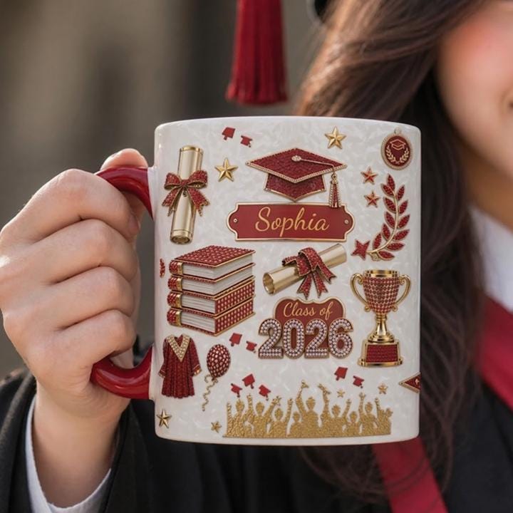 She Believed, She Achieved Personalized Accent Mug, Custom Name Graduation 3D Effect Mug, Class Of 2026, Graduation Mug Gift, c128PdWa