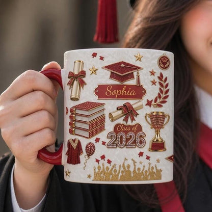 She Believed, She Achieved Personalized Accent Mug, Custom Name Graduation 3D Effect Mug, Class Of 2026, Graduation Mug Gift, c128PdWa