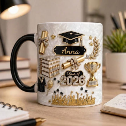 She Believed, She Achieved Personalized Accent Mug, Custom Name Graduation 3D Effect Mug, Class Of 2026, Graduation Mug Gift, c128PdWa