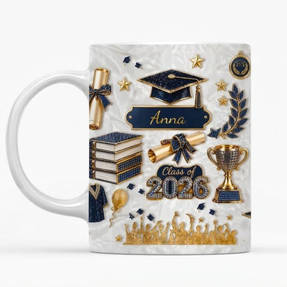 She Believed, She Achieved Personalized Accent Mug, Custom Name Graduation 3D Effect Mug, Class Of 2026, Graduation Mug Gift, c128PdWa
