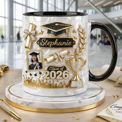 Custom Photo Graduation 3D Effect Coffee Cup with Name, Grad Mug Gift for Daughter From Mom Dad, Class of 2026, College Grad Gift for Her