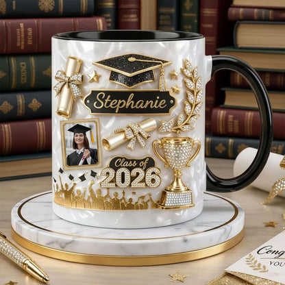 Custom Photo Graduation 3D Effect Coffee Cup with Name, Grad Mug Gift for Daughter From Mom Dad, Class of 2026, College Grad Gift for Her