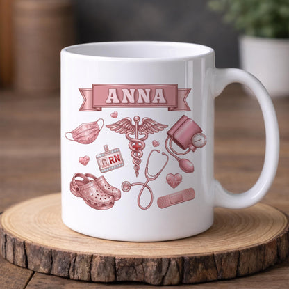 Personalized RN Life Mug, 3D Effect Medical Design, Nurse Appreciation Gift
