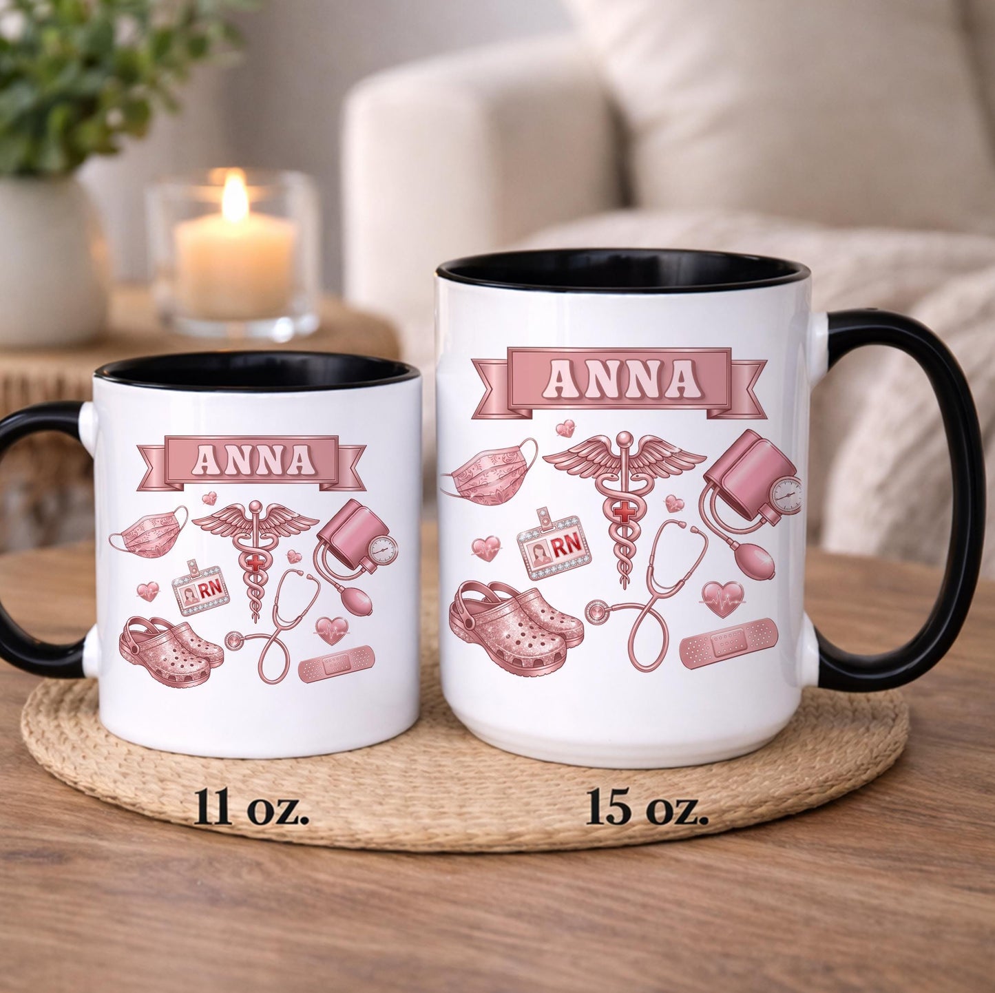 Personalized RN Life Mug, 3D Effect Medical Design, Nurse Appreciation Gift